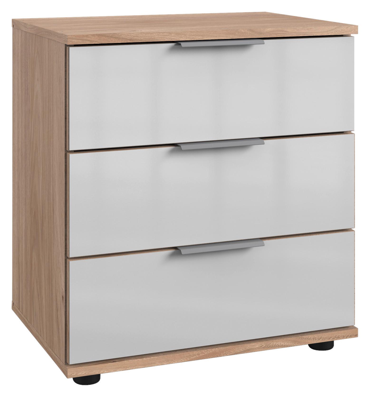 Nachtkästchen in Weiss - Weiss/Eichefarben, Holzwerkstoff/Metall (52/58/38cm) - Mömax