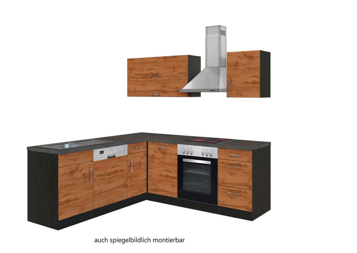 Eckküche Winkelblock Geräten ca. 210x210 cm Eiche - Chromfarben/Schieferfarben, MODERN, Holzwerkstoff/Metall (210/210cm) - Held