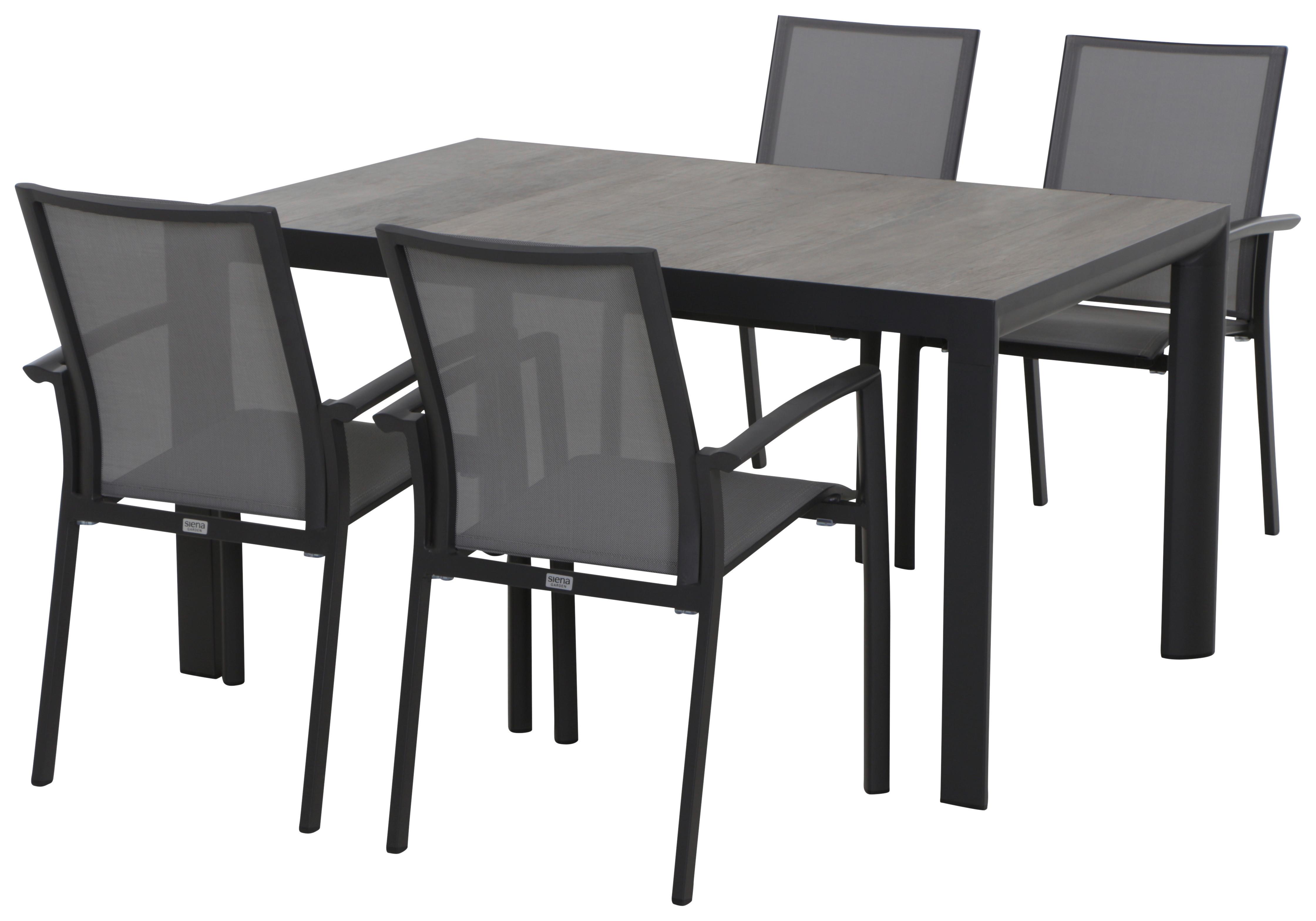 Loungegarnitur 5-tlg Velia aus Metall - Anthrazit/Schwarz, KONVENTIONELL, Keramik/Textil - Gardenson