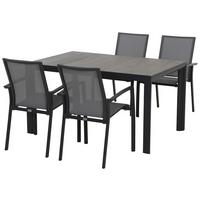 Loungegarnitur 5-tlg Velia aus Metall - Anthrazit/Schwarz, KONVENTIONELL, Keramik/Textil - Gardenson