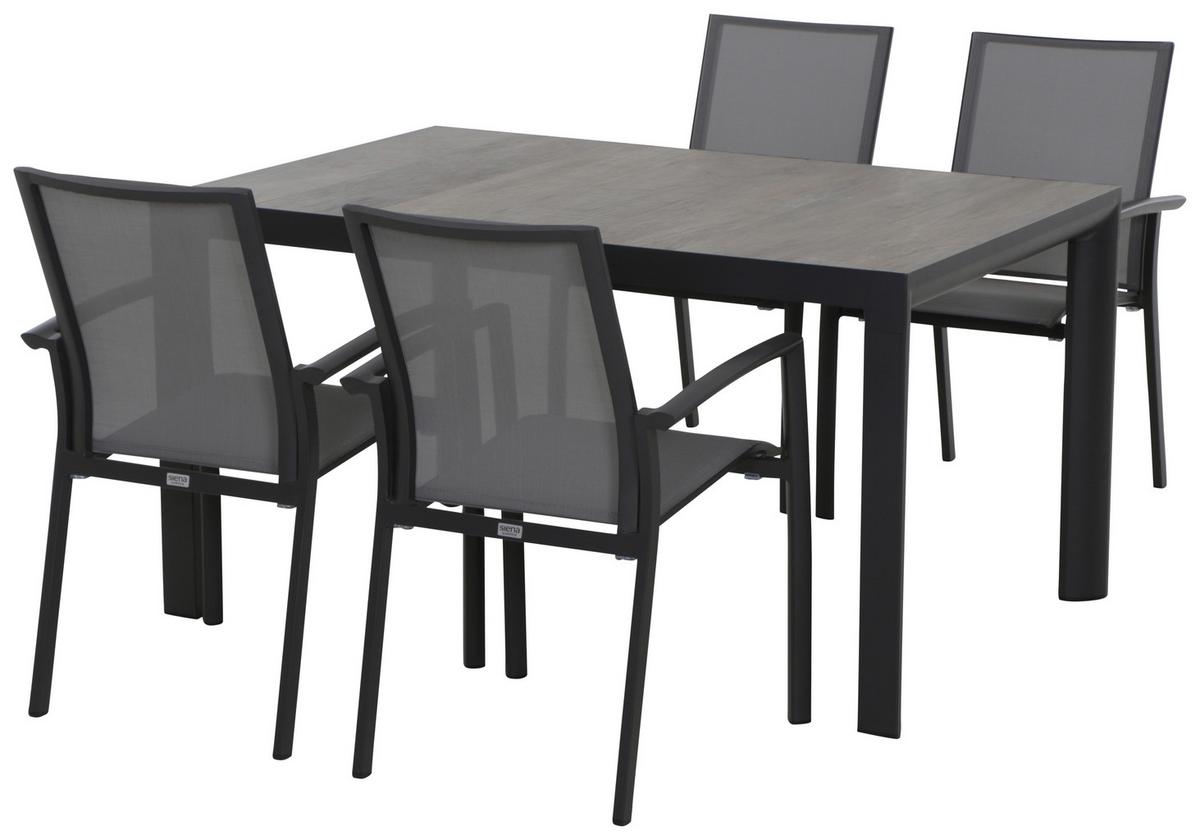 Loungegarnitur 5-tlg Velia aus Metall - Anthrazit/Schwarz, KONVENTIONELL, Keramik/Textil - Gardenson