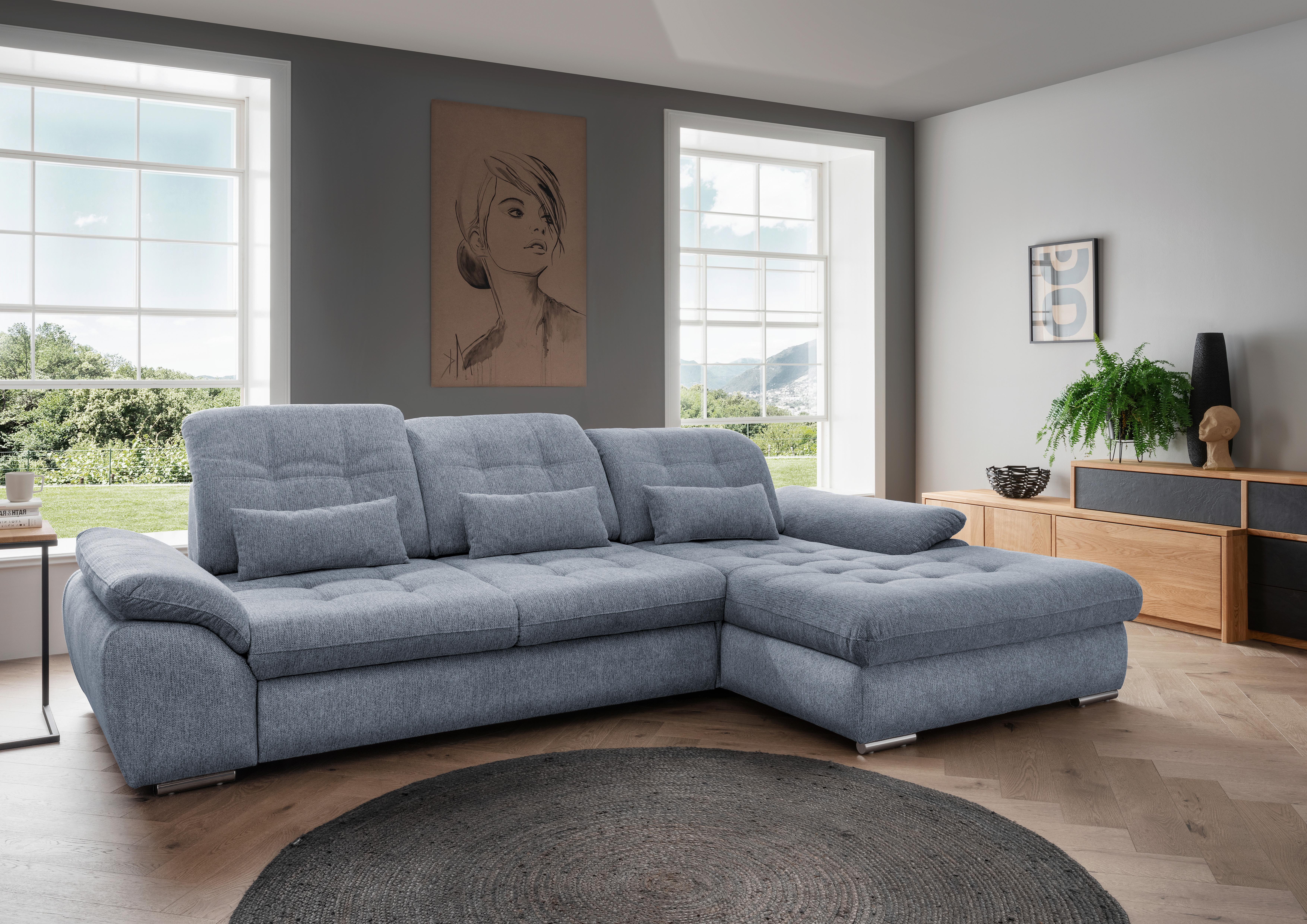 Ecksofa Rigatti mit Bettkasten ca. 314x184 cm Hellblau - Chromfarben/Anthrazit, MODERN, Textil/Metall (314/184cm) - Livetastic