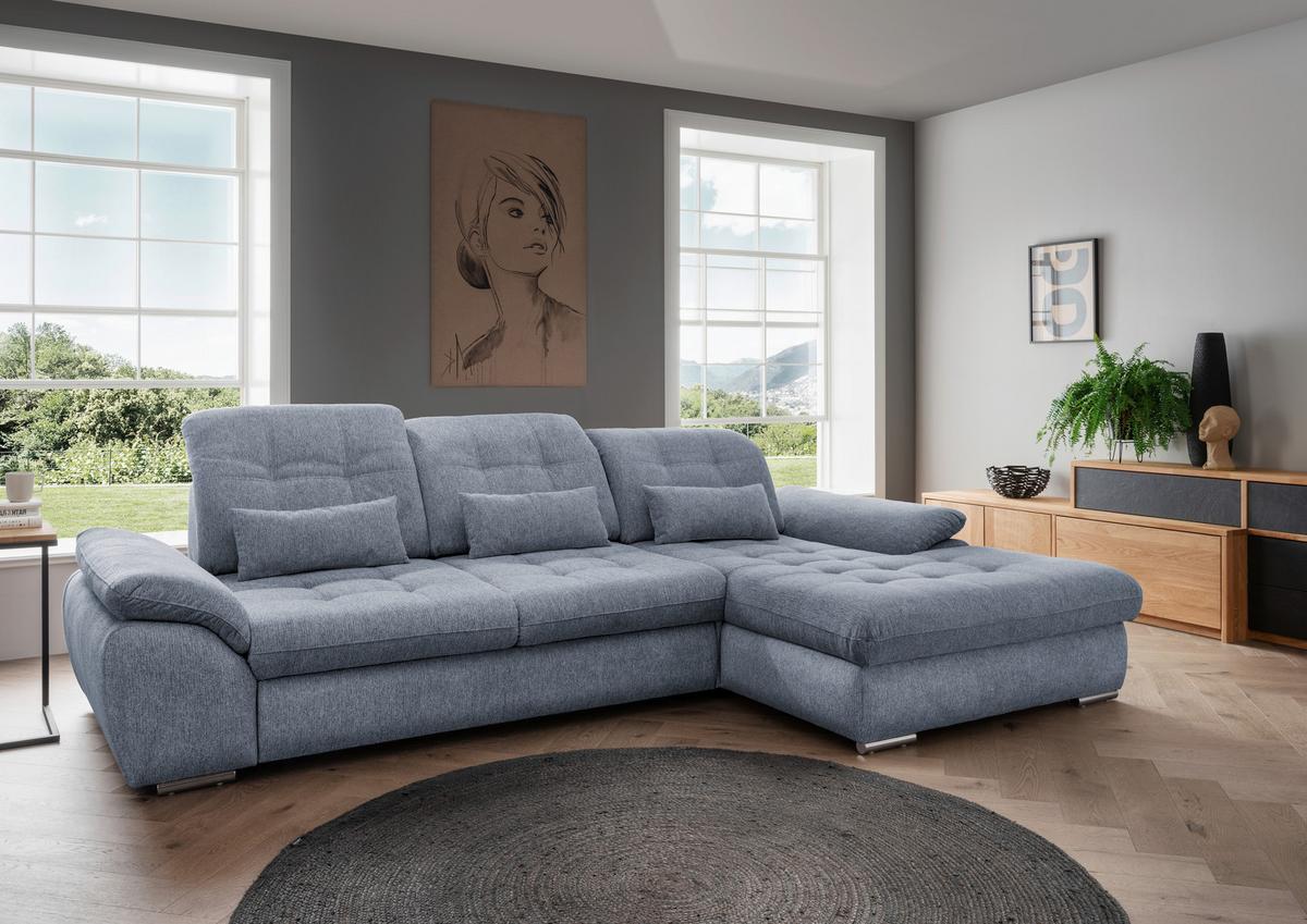 Ecksofa Rigatti mit Bettkasten ca. 314x184 cm Hellblau - Chromfarben/Anthrazit, MODERN, Textil/Metall (314/184cm) - Livetastic