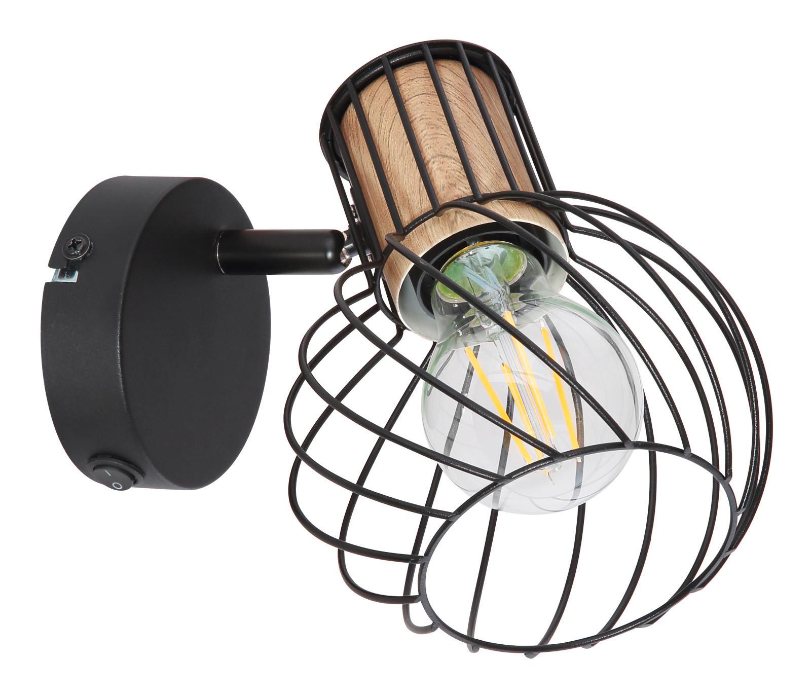 Strahler Luise Braun/Schwarz max. 40 Watt - Schwarz/Braun, KONVENTIONELL, Holz/Metall (12/16.5/16cm) - Globo