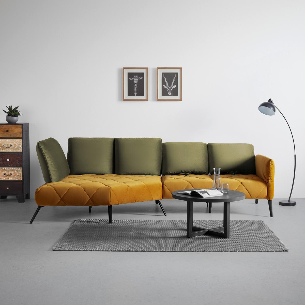 Wohnlandschaft Rhombus Goldfarben/Olivgrün - Goldfarben/Schwarz, Lifestyle, Holzwerkstoff/Textil (313/94/157cm) - Premium Living