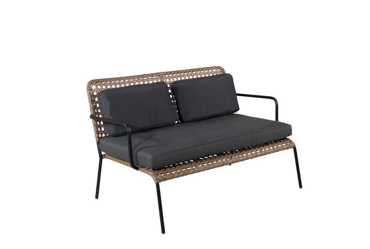 Loungegarnitur Paola 5-tlg. Rattan geflecht - Dunkelgrau/Schwarz, KONVENTIONELL, Naturmaterialien/Holz - Gardenson