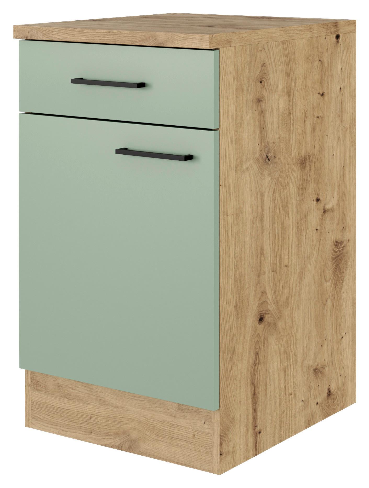 Küchenunterschrank Cara ca. 50x85x57 cm Grün/Eiche - Schwarz/Eiche Artisan, KONVENTIONELL, Holzwerkstoff/Metall (50/85/57cm) - FlexWell