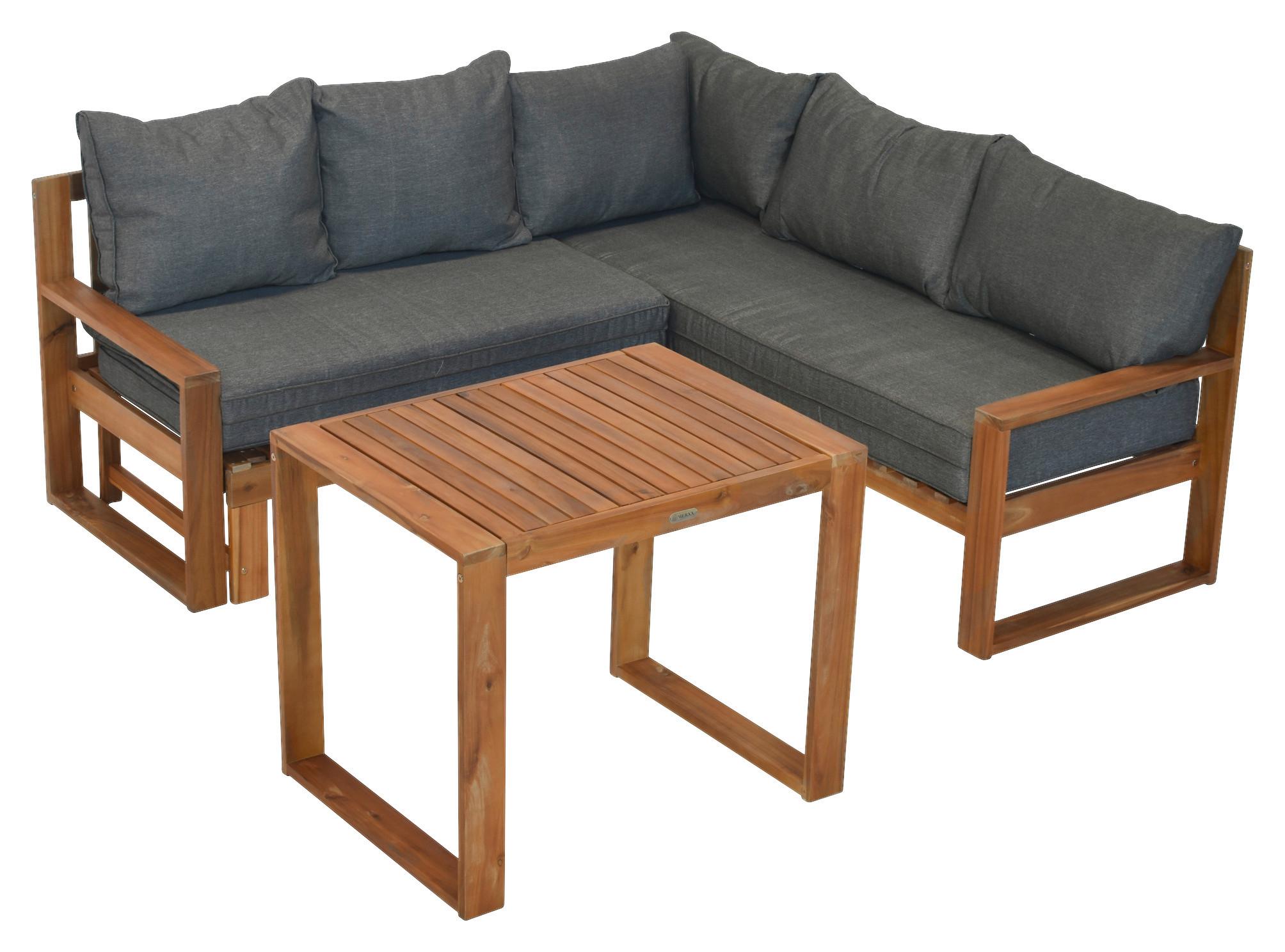 Loungegarnitur "Merida" Grau/Naturfarben - Naturfarben/Grau, MODERN, Holz (182/166/62,5cm) - Gardenson