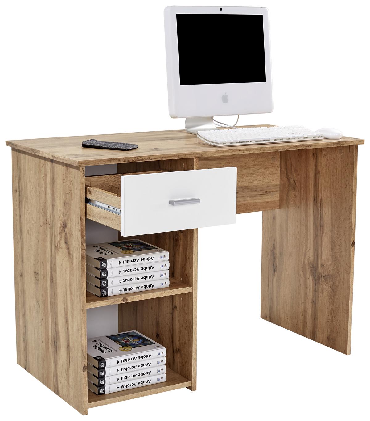 Masă de birou Kubek - alb/culoare lemn stejar, Modern, material pe bază de lemn (110/75/50cm) - Best Price