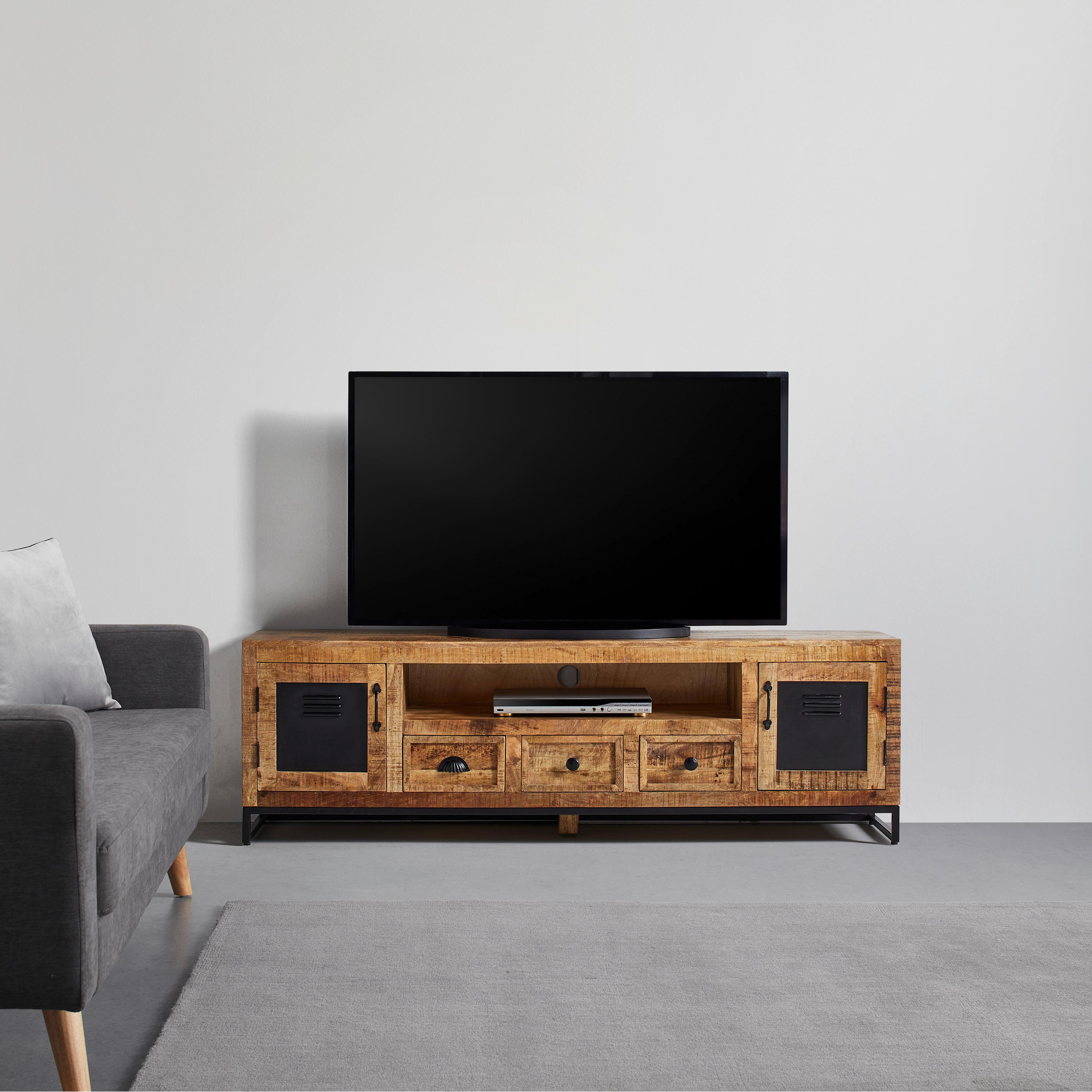 Lowboard Leya Naturfarben/Schwarz - Schwarz/Naturfarben, LIFESTYLE, Holz/Metall (178/55/40cm) - Premium Living