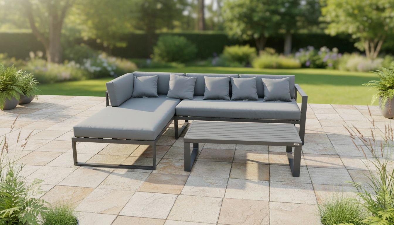 KOMPLET MEBLI TARASOWYCH AMORE - antracytowy/szary, Modern, metal/tkanina (180/248cm) - Ambia Garden
