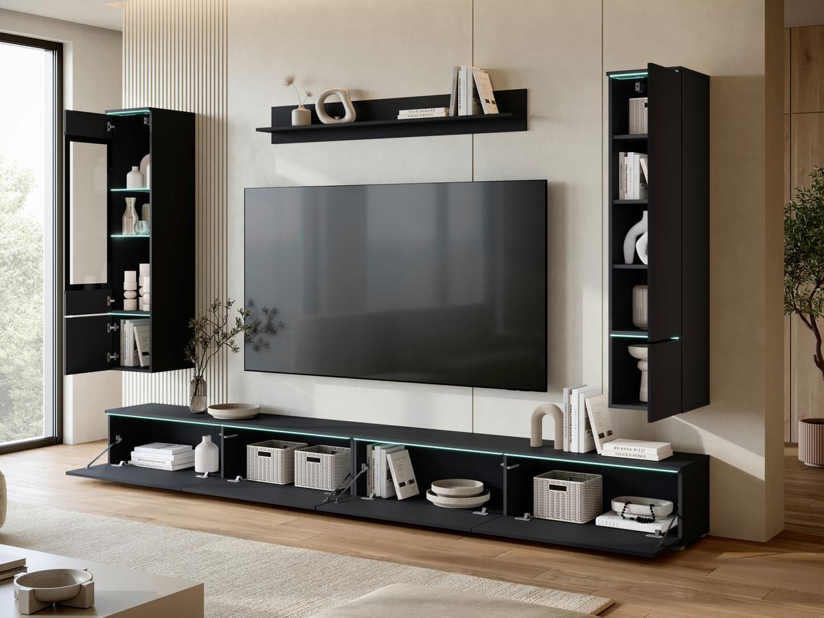 Dnevni Regal Vera Xxl, Črna, 5-Delni - črna/siva, Basics, umetna masa/steklo (300/162/33cm) - P & B