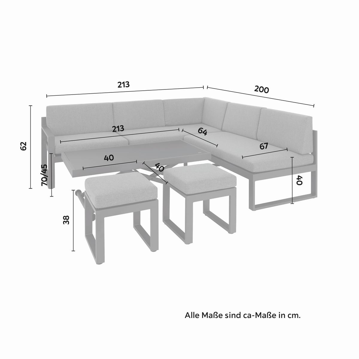 Loungegarnitur-Set Moskau Anthrazit/Grau - Anthrazit/Grau, Modern, Glas/Textil (200/213/62cm) - Mömax