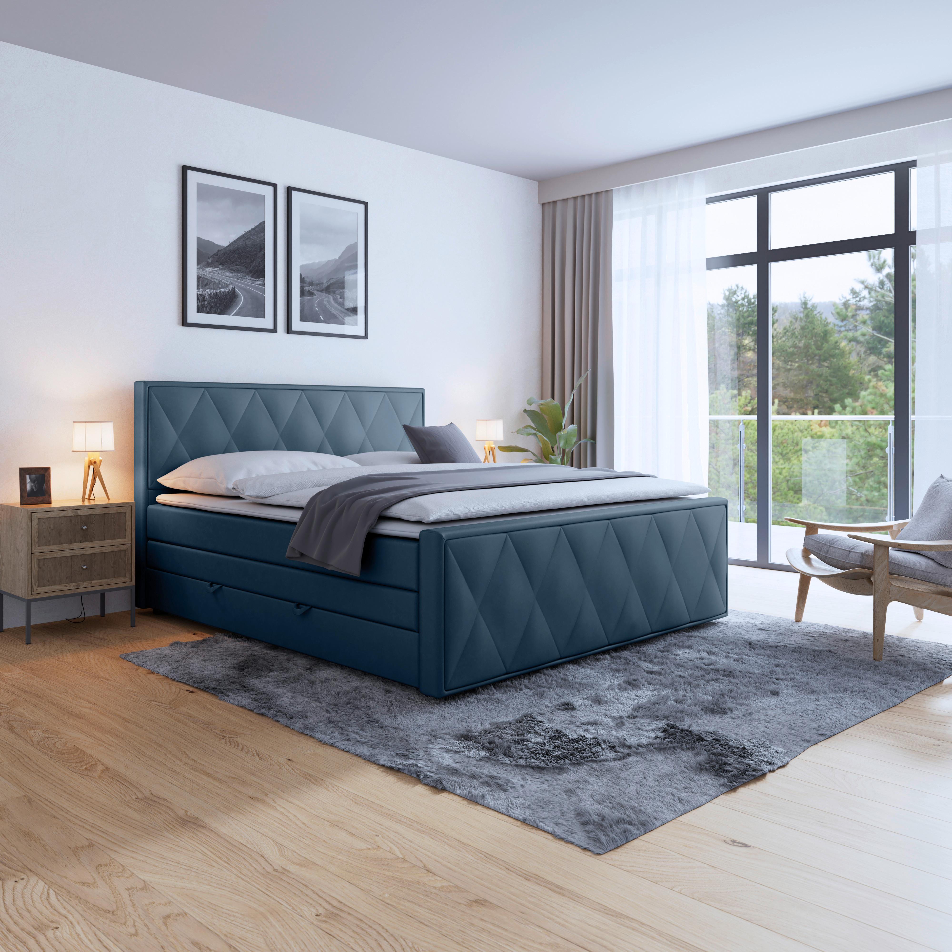 Boxspringbett Porto ca. 180x200 cm Blau - Blau, MODERN, Holz/Kunststoff (180/200cm) - MID.YOU