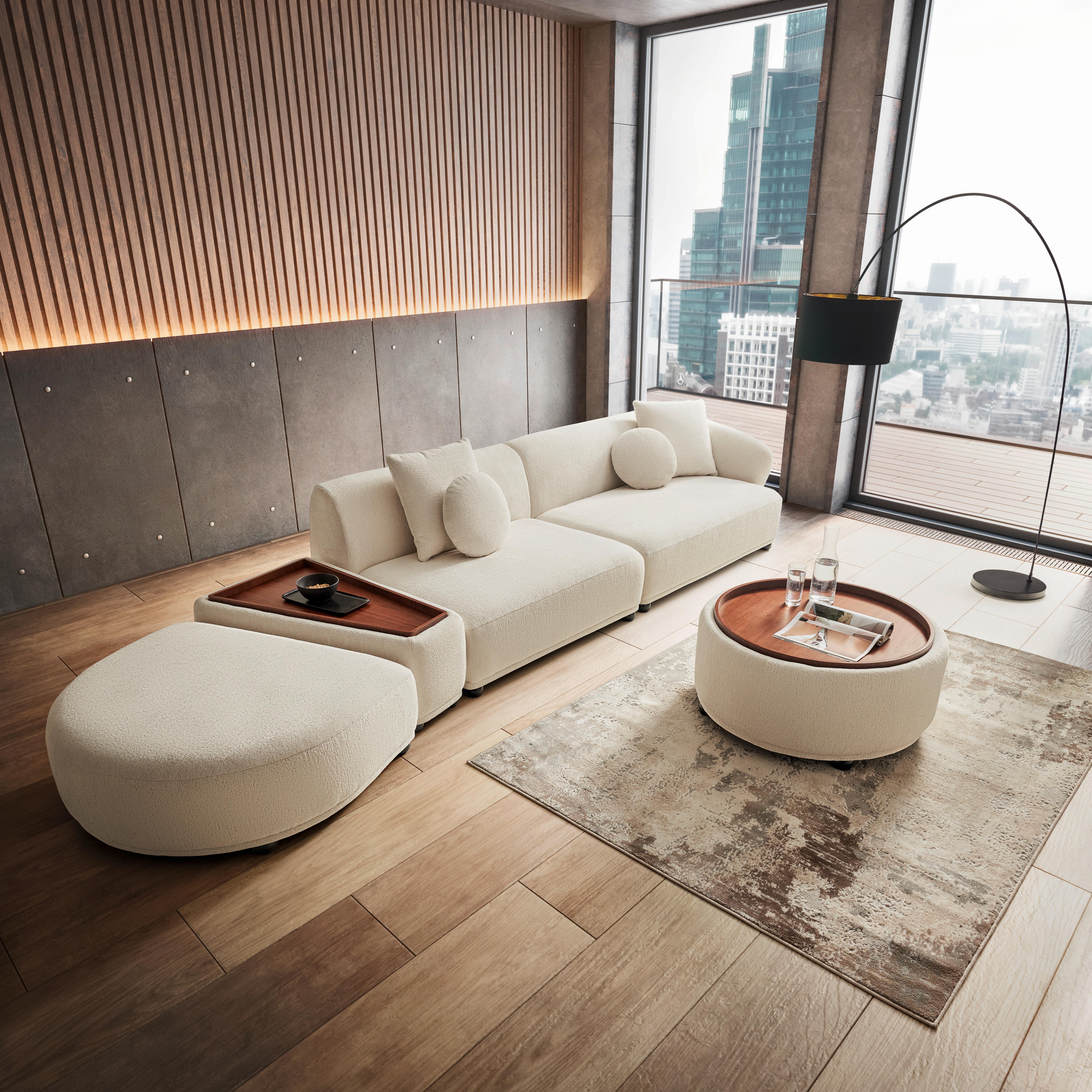 Wohnlandschaft Kira Weiß Webstoff - Schwarz/Weiß, MODERN, Holz/Textil (410/71/107cm) - Bessagi Home