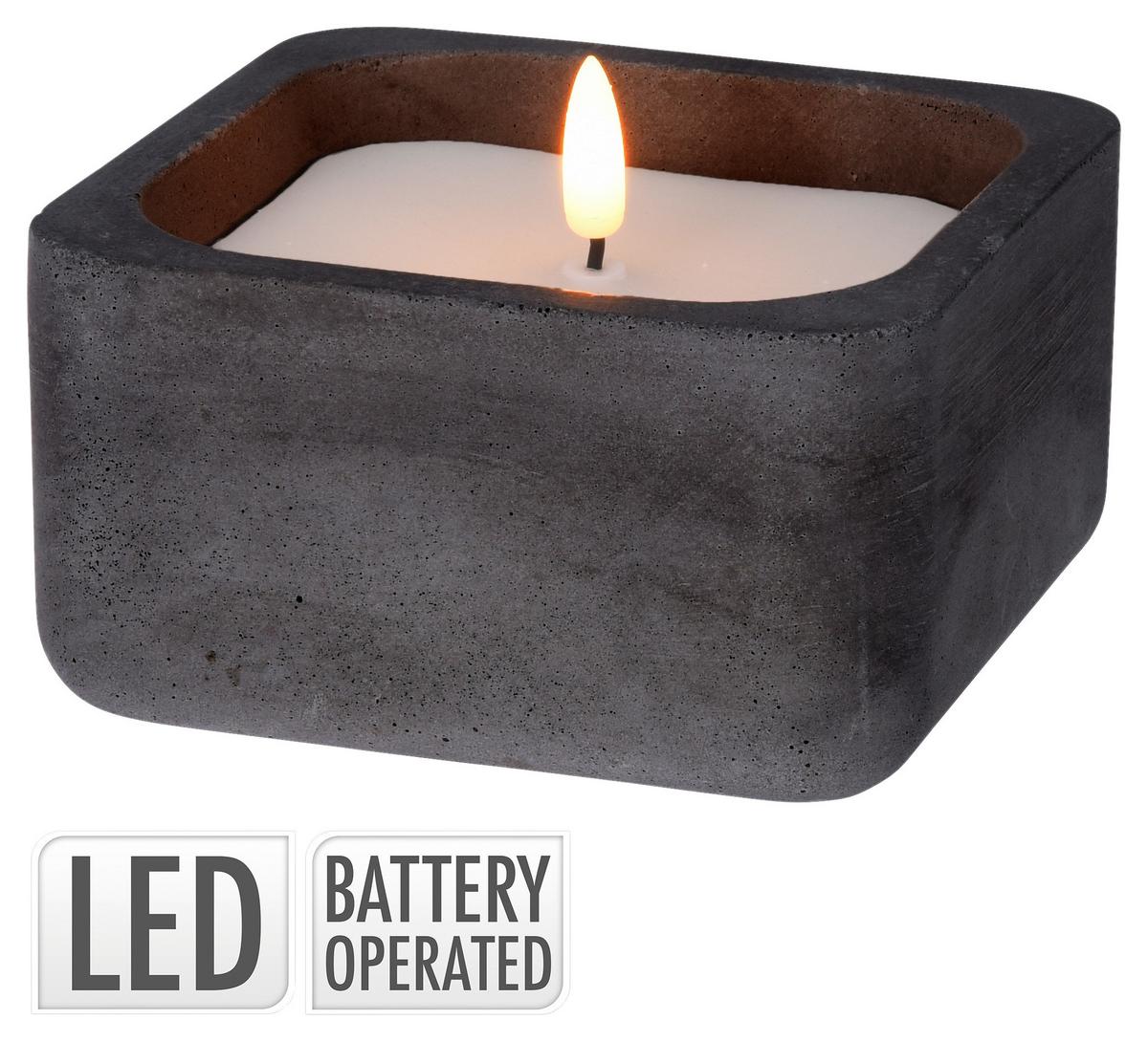 LED-Kerze Thea in Dunkelgrau/Weiss - Weiss/Schwarz, Basics, Naturmaterialien (12/6.5/12cm) - Modern Living