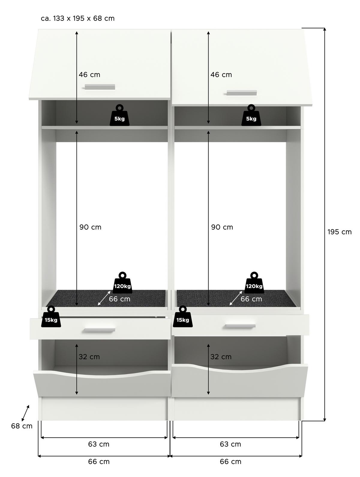 Omara Za Pralni In Sušilni Stroj Free, Bela - bela, Basics, leseni material (133/195/68cm) - MID.YOU