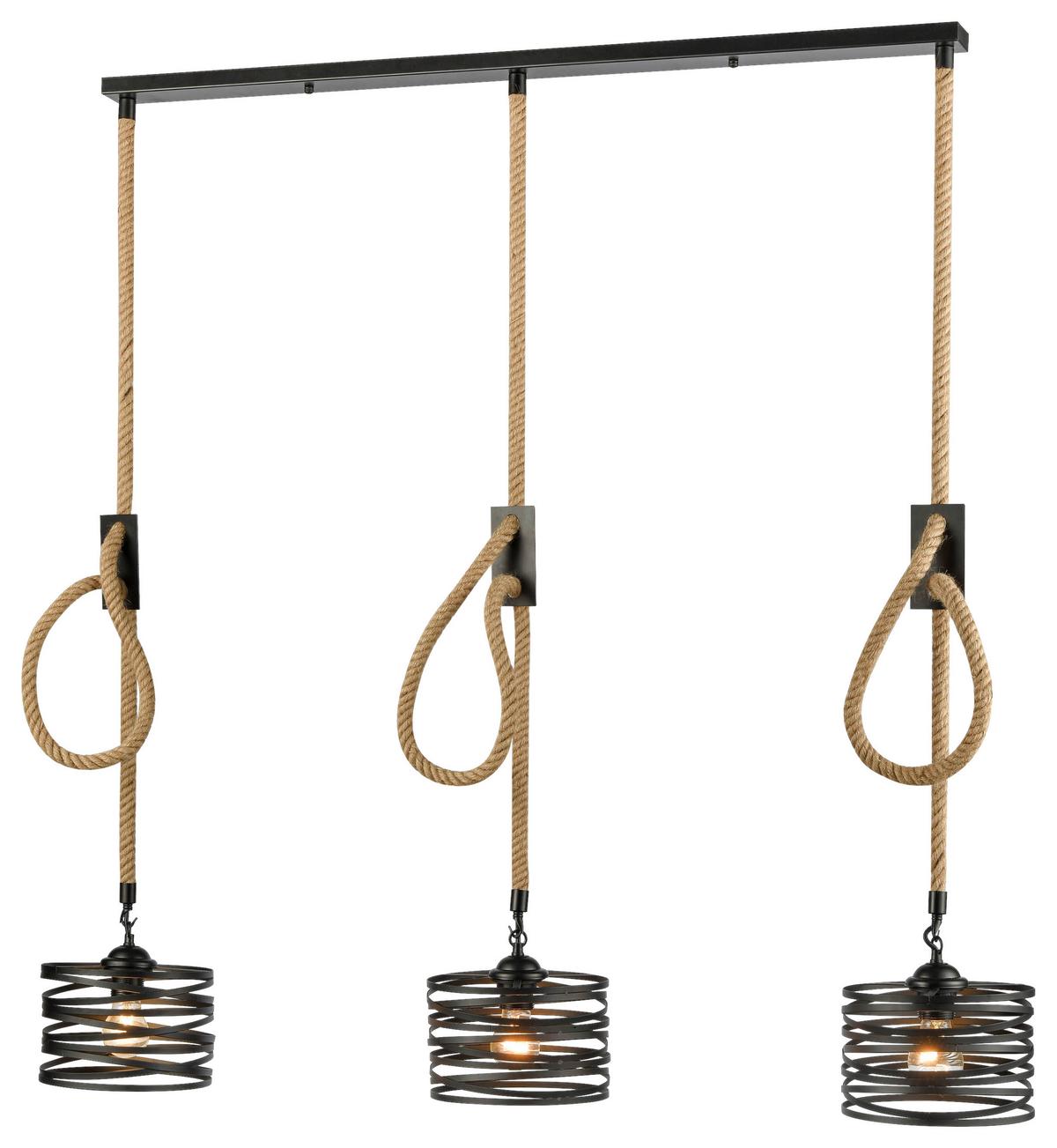 Hängeleuchte Everin max. 40 Watt - Schwarz/Naturfarben, MODERN, Naturmaterialien/Metall (75/100cm) - Modern Living