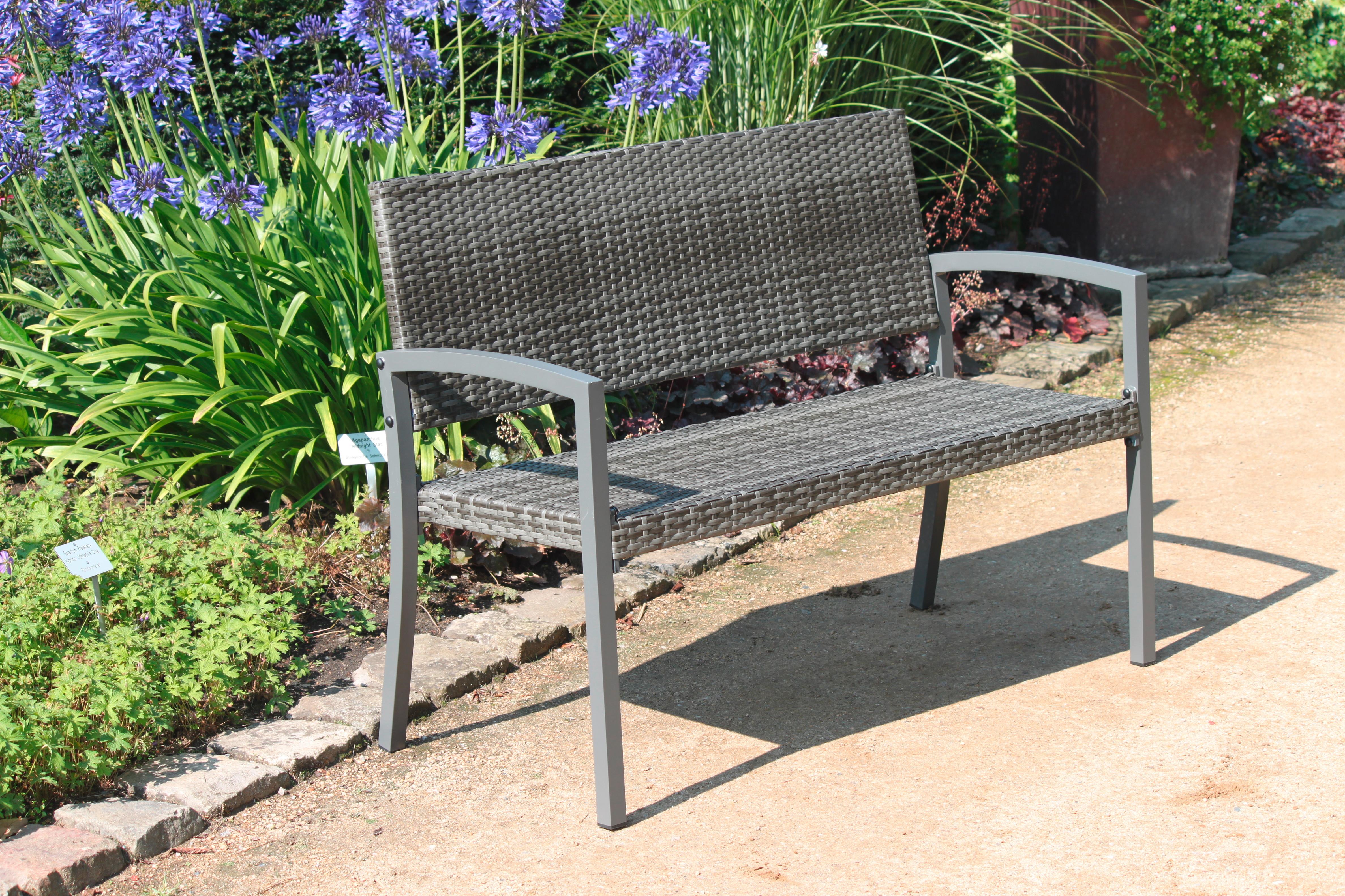 Sitzbank mit Lehne Dunkelgrau L: 116 cm - Dunkelgrau, Basics, Kunststoff/Metall (116/60/87cm) - Gardenson