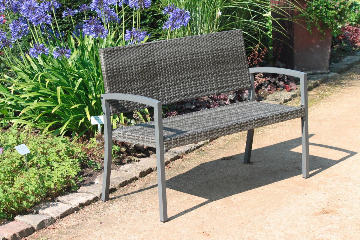 Sitzbank mit Lehne Dunkelgrau L: 116 cm - Dunkelgrau, Basics, Kunststoff/Metall (116/60/87cm) - Gardenson