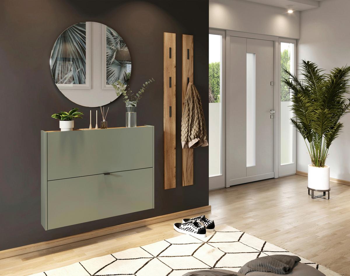 Hängeschuhschrank Ameca Grün/Eichefarben - Eichefarben/Schwarz, MODERN, Holzwerkstoff/Metall (100/83/18cm) - Premium Living