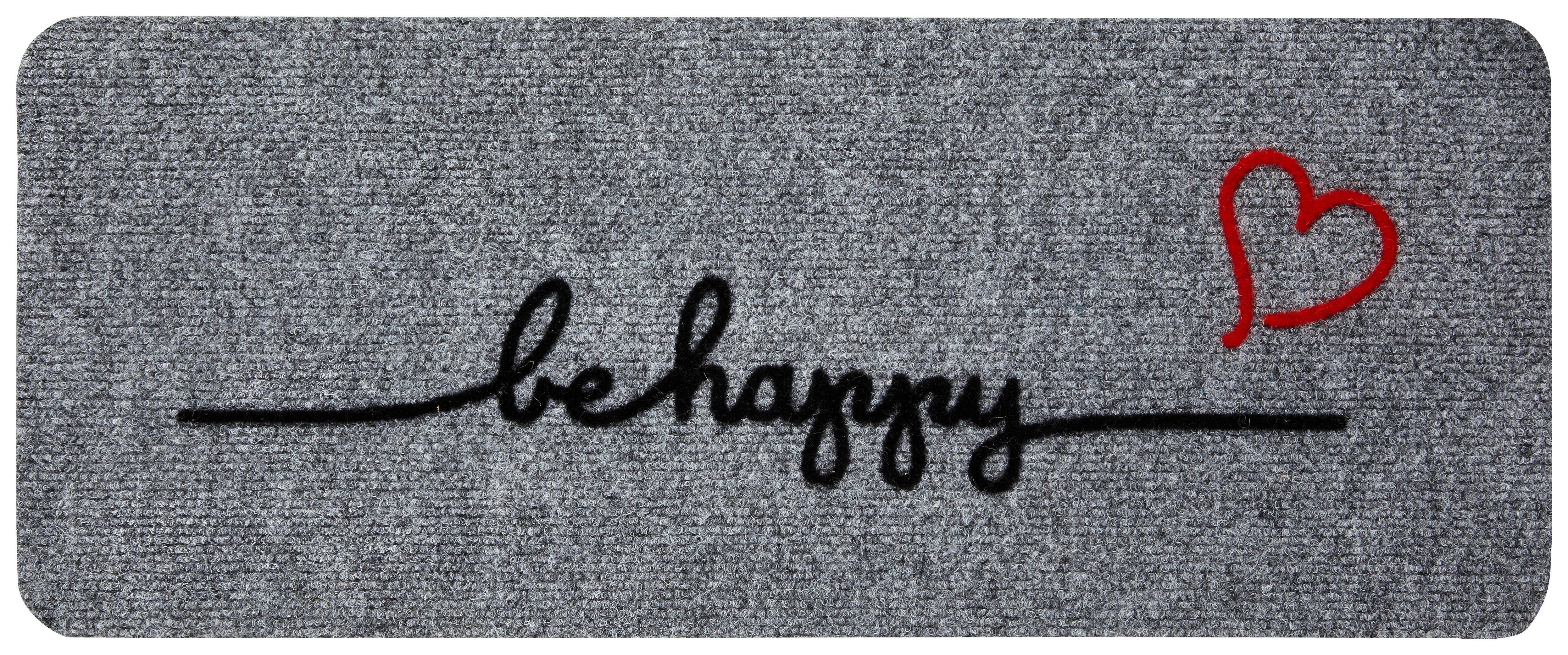 Otirač Be Happy - siva, Modern, tekstil (60/25cm) - Modern Living