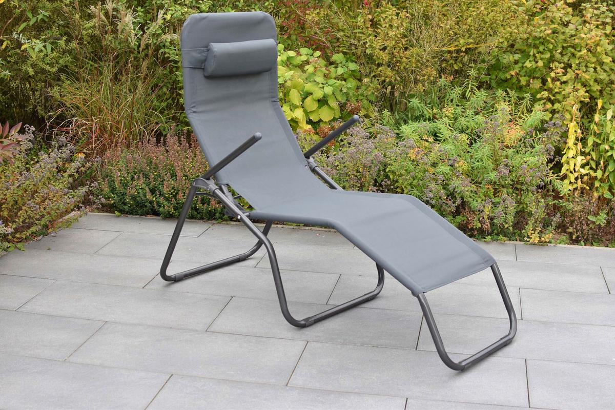 Gartenliege Grau inkl. Kissen - Grau, KONVENTIONELL, Textil/Metall (67/116/154cm) - Gardenson