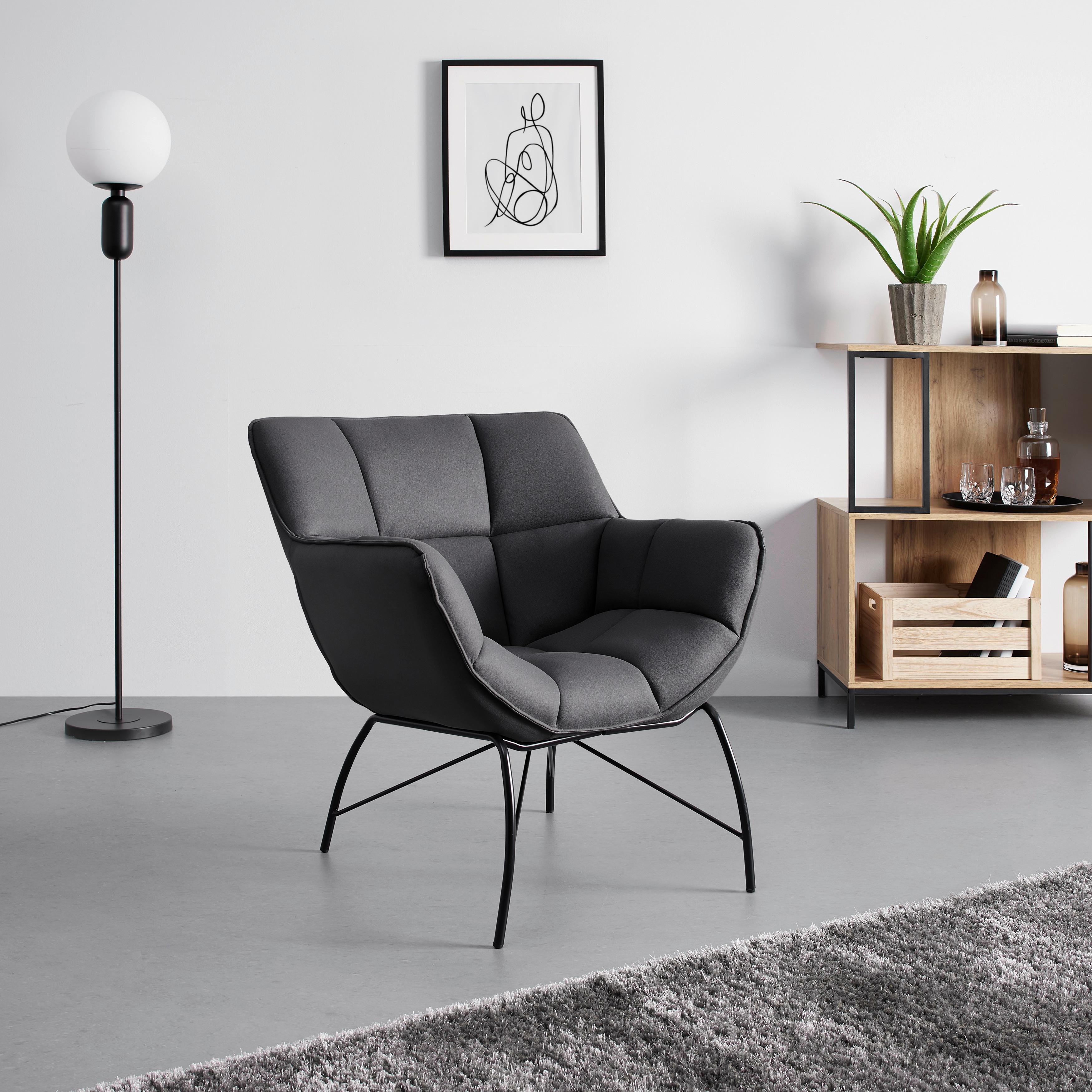 Relaxsessel dunkelgrau, "Robin" - Dunkelgrau/Schwarz, MODERN, Textil/Metall (72/78/81cm) - Bessagi Home