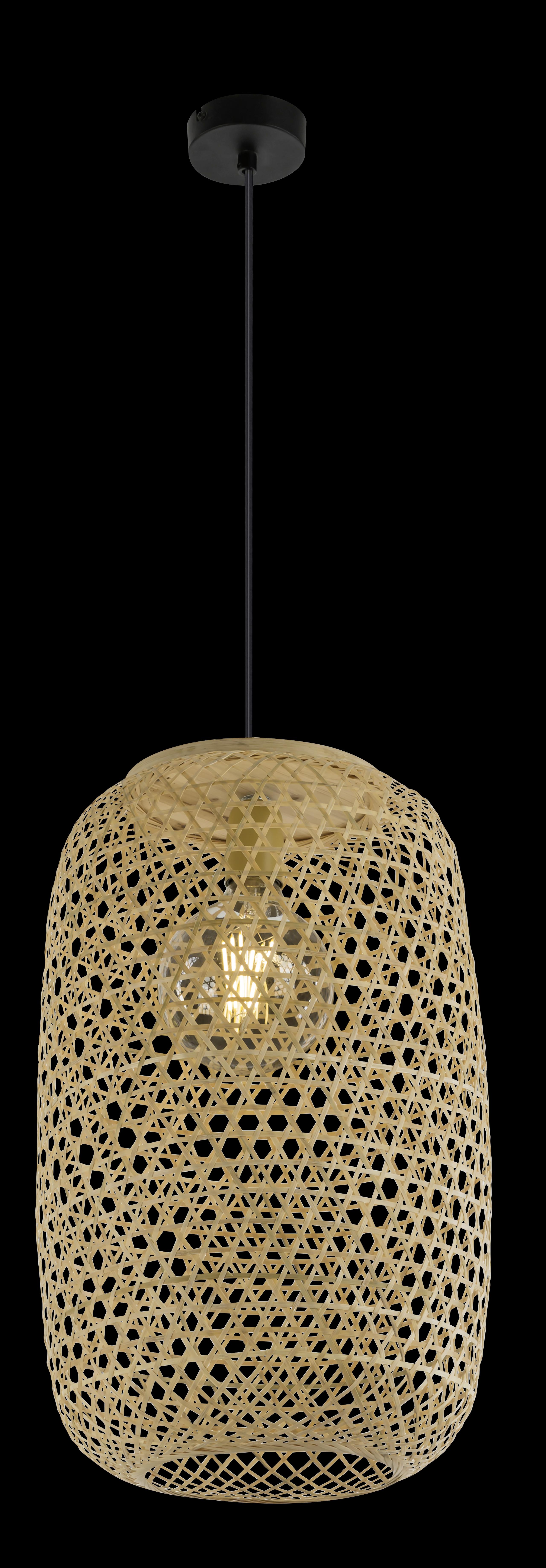 Hängeleuchte Mirena max. 60 Watt - Schwarz/Naturfarben, Naturmaterialien/Textil (31/135cm) - Globo