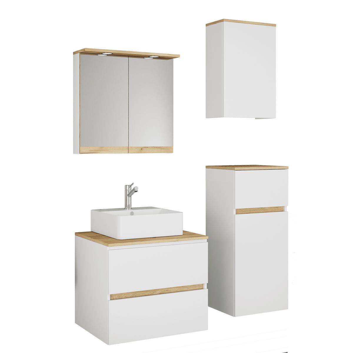 Badezimmer Cosila - Honigeiche/Weiss, Trend, Keramik/Holzwerkstoff (100cm) - MID.YOU