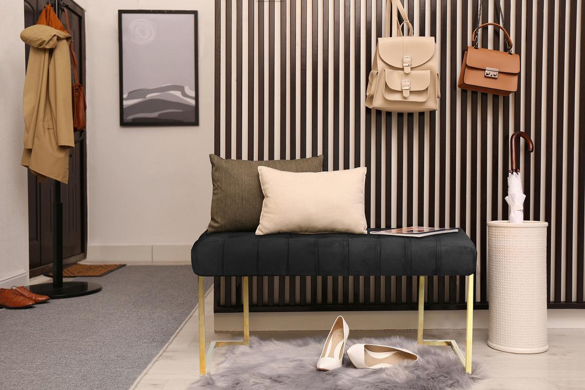 Hockerbank Parity Schwarz Samt - Goldfarben/Schwarz, Design, Kunststoff/Metall (47/48/100cm) - Kayoom