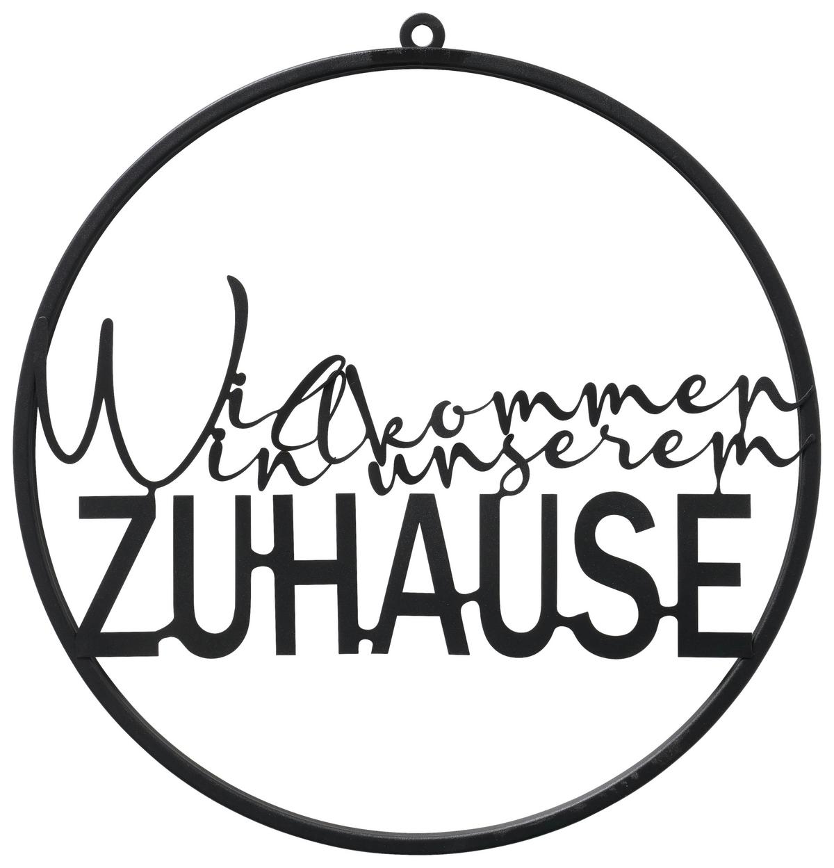 Dekoschild Willkommen II in Schwarz - Schwarz, Basics, Metall (38/40/1cm) - Modern Living