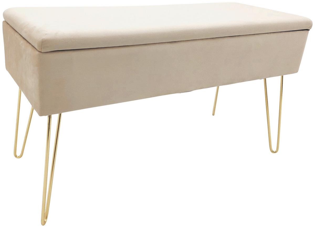 Hockerbank Scarlett Creme Samt mit Stauraum - Weiß, Design, Textil/Metall (75/42/30cm) - Echtwerk