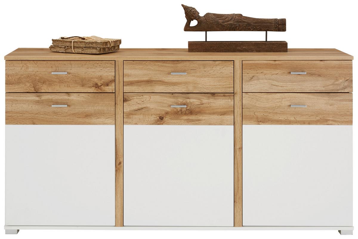 Sideboard Alamo Weiß/Eichefarben - Chromfarben/Weiss, Modern, Holzwerkstoff/Metall (170/87/43cm) - Mömax