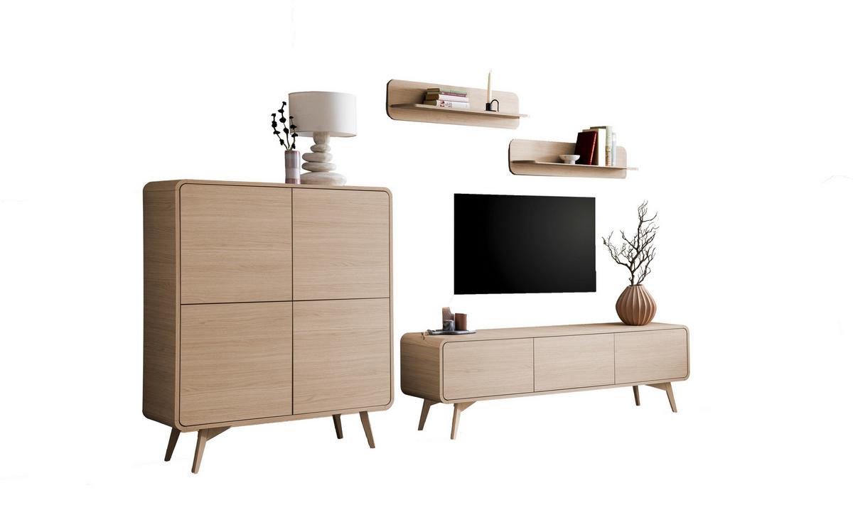 Wohnwand Torsby Eichefarben/Eiche Natur Dekor - Eichefarben, Design, Holz/Holzwerkstoff (308/170/39cm) - Livetastic