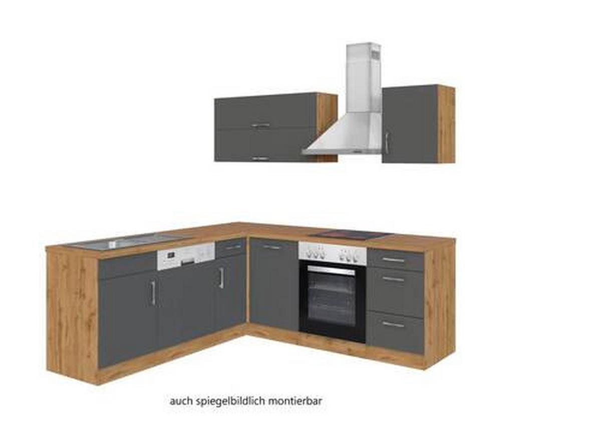 Eckküche Winkelblock mit Geräten ca. 210x210 cm Grau - Chromfarben/Anthrazit, MODERN, Holzwerkstoff/Metall (210/210cm) - Held