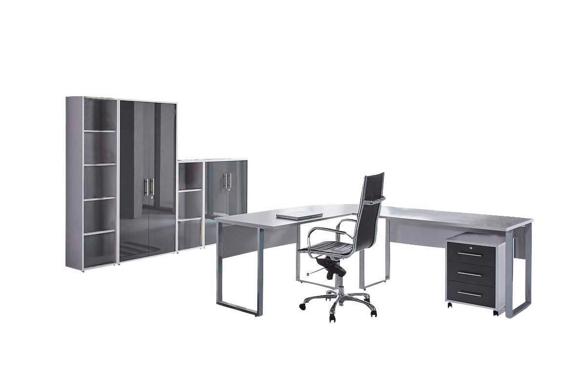Büro Office Edition Set 4 Grau - Anthrazit Hochglanz/Grau, MODERN, Holzwerkstoff - MID.YOU