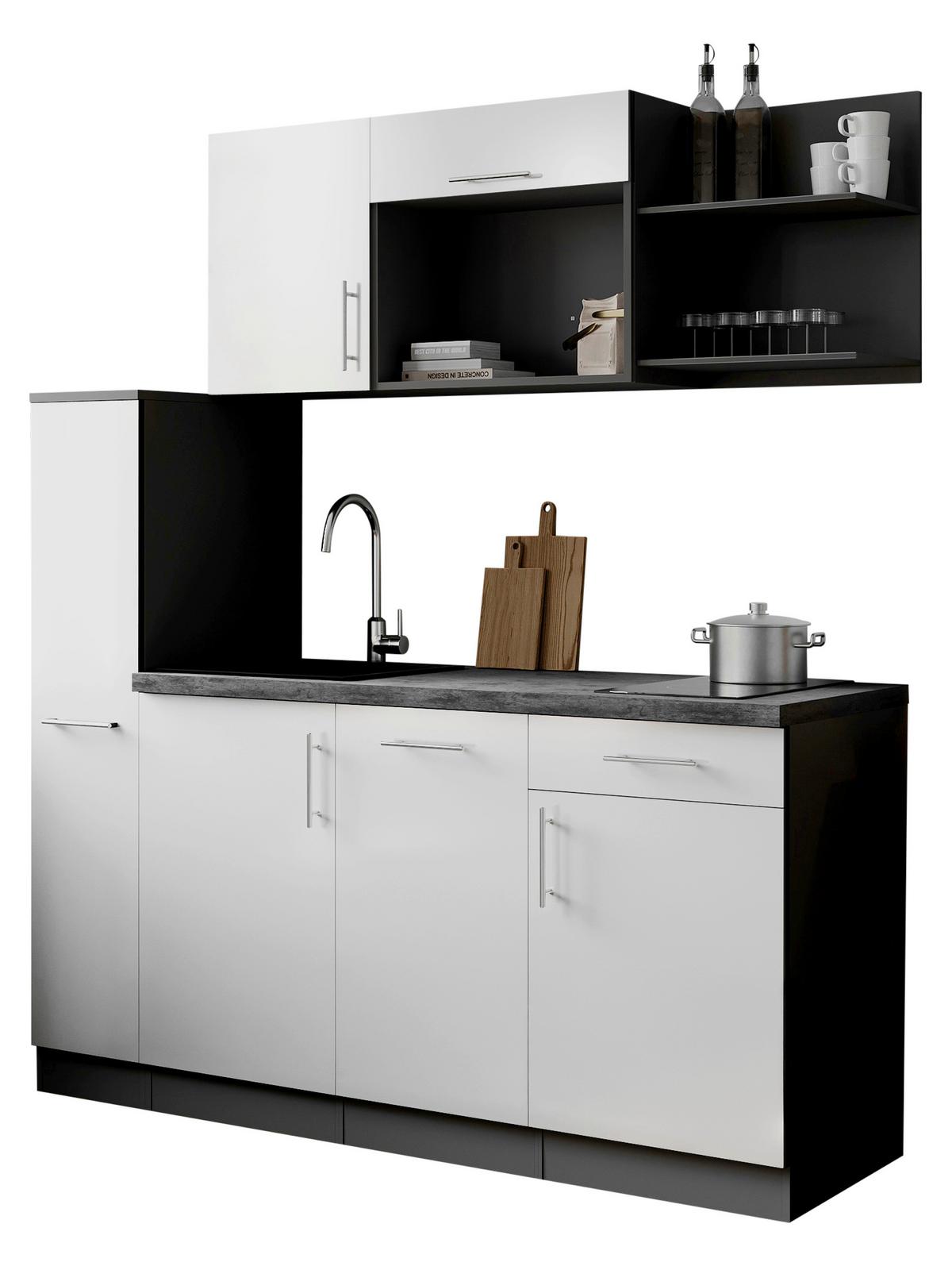 Küchenblock Oliver m. Geräten Weiß - Weiß/Grau, Trend, Holzwerkstoff/Metall (175cm) - Respekta