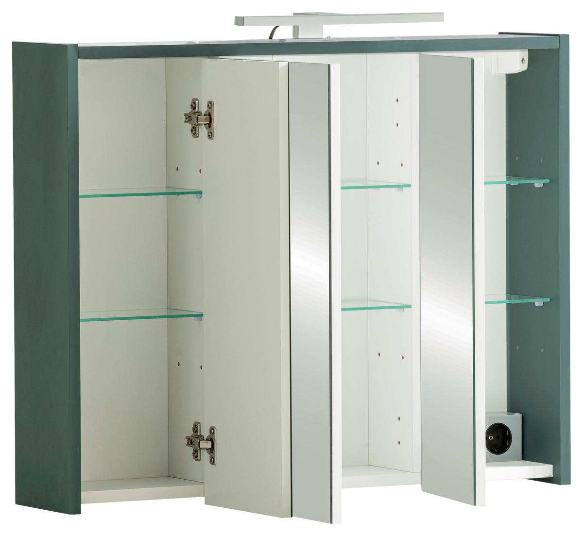 Spiegelschrank Lovis Dunkelgrün mit LED 3-türig - Weiß, MODERN, Glas/Holzwerkstoff (65,0/62,7/16,0cm) - MID.YOU