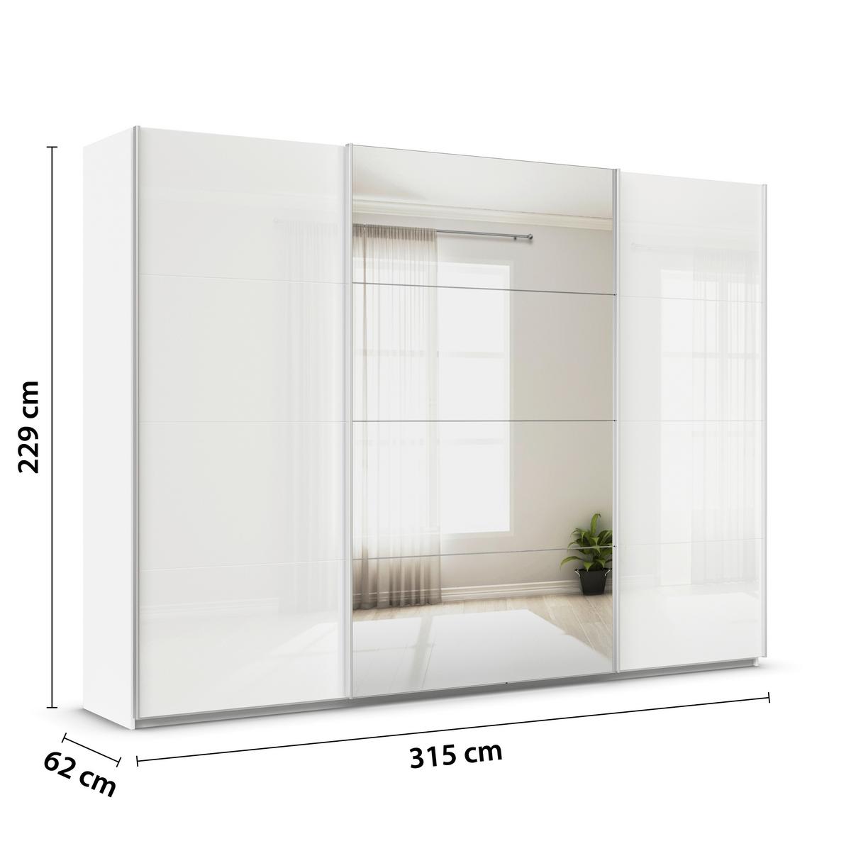 DULAP USI CULISANTE FELDKIRCH - argintiu/alb, Modern, sticlă/material pe bază de lemn (315/229/62cm)