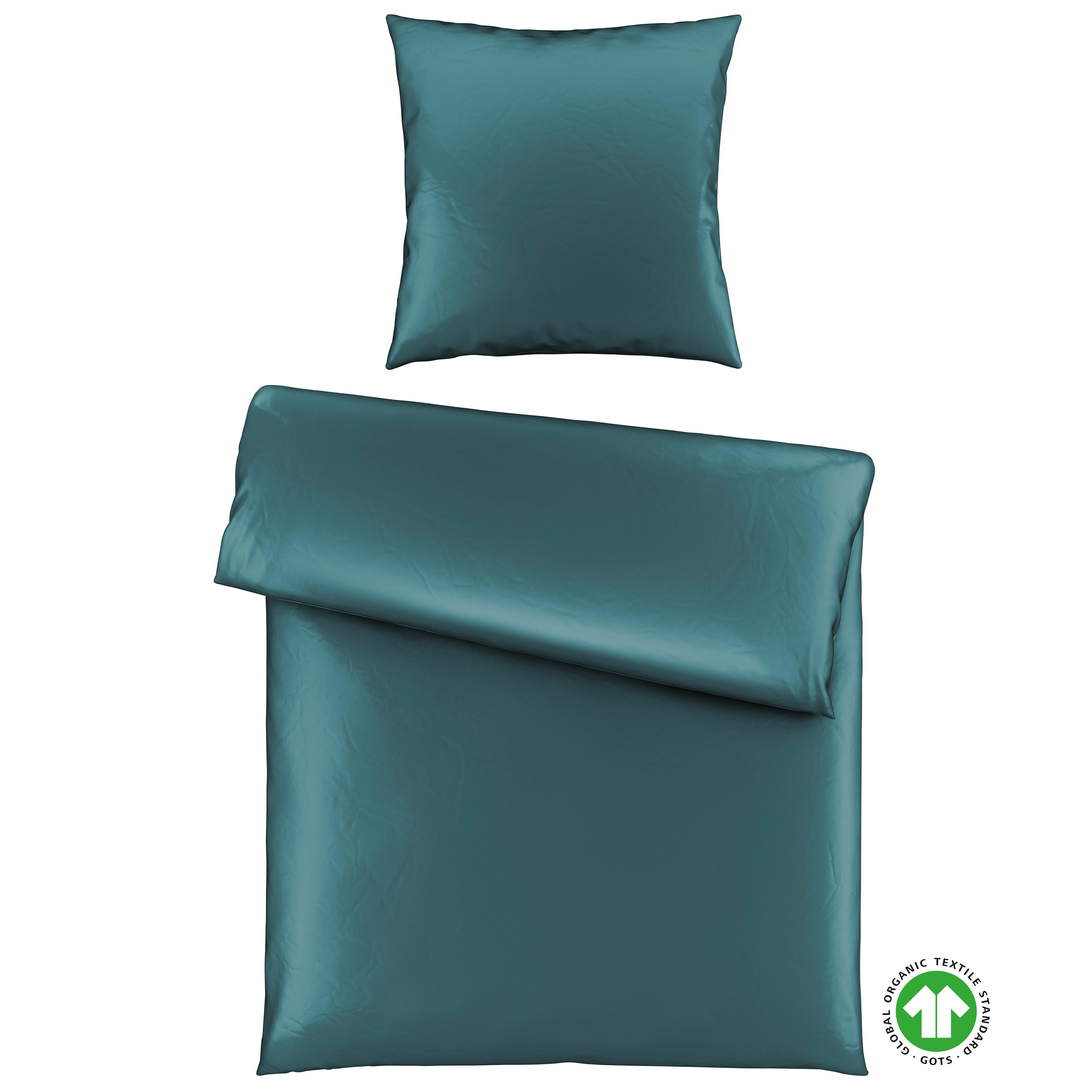 Bettwäsche Bio-Sophia Uni Petrol ca. 135x200cm - Petrol, Natur, Textil (135/200cm) - ecoTree