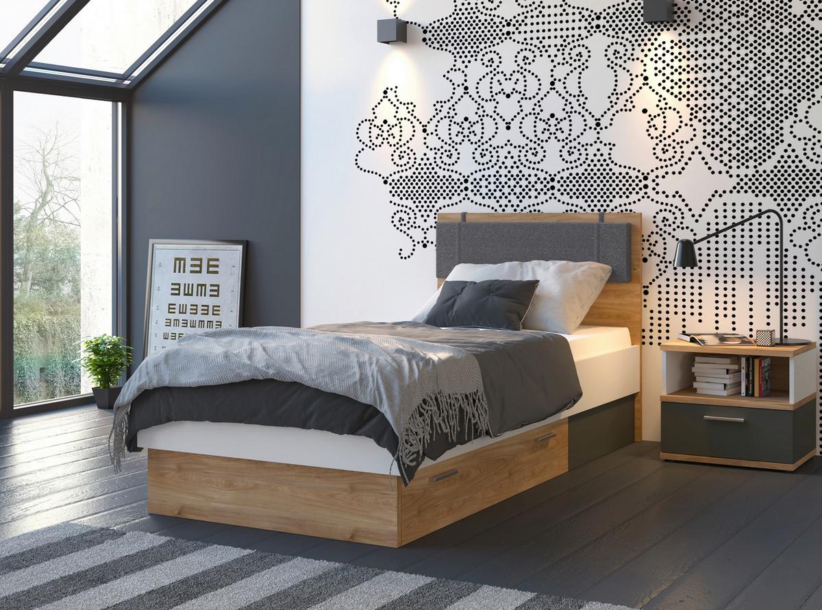 Krevet Twenty - bijela/boje grafita, Moderno, drvni materijal/plastika (90/200cm) - Modern Living