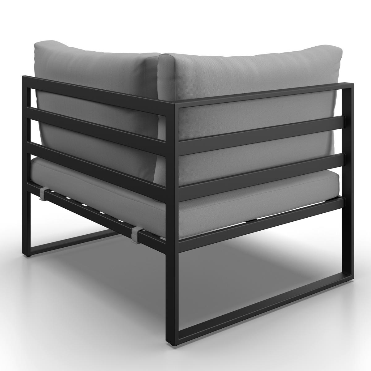 Loungegarnitur Valentina Grau Metall/Outdoorstoff +Abdeckung - Schwarz/Grau, MODERN, Glas/Textil (90/65/74cm) - Bessagi Garden