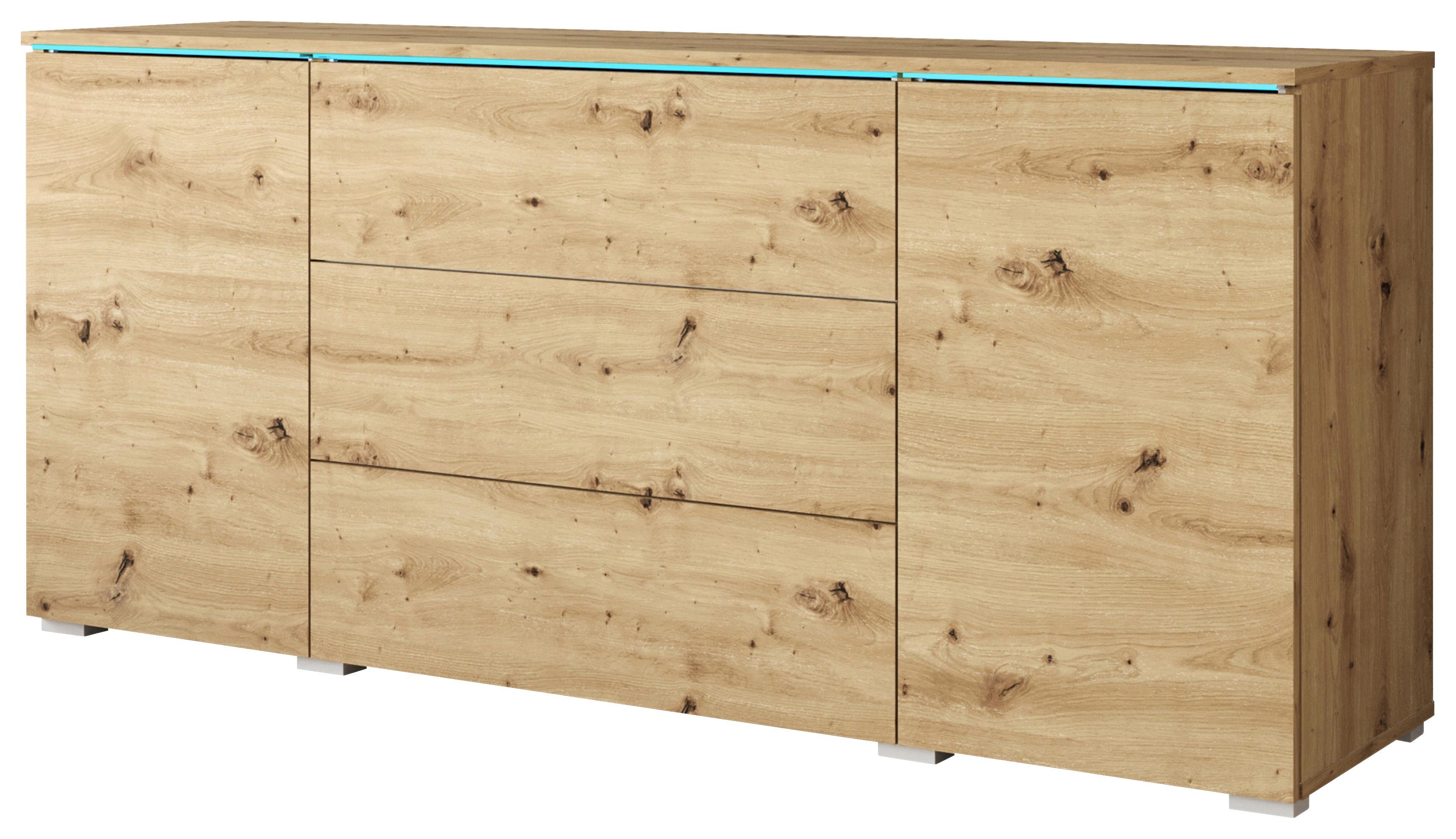 Sideboard Vera mit LED ca. 150 cm Eiche Artisan - Eiche Artisan/Grau, Basics, Holzwerkstoff/Kunststoff (150/67,9/39,5cm) - P & B