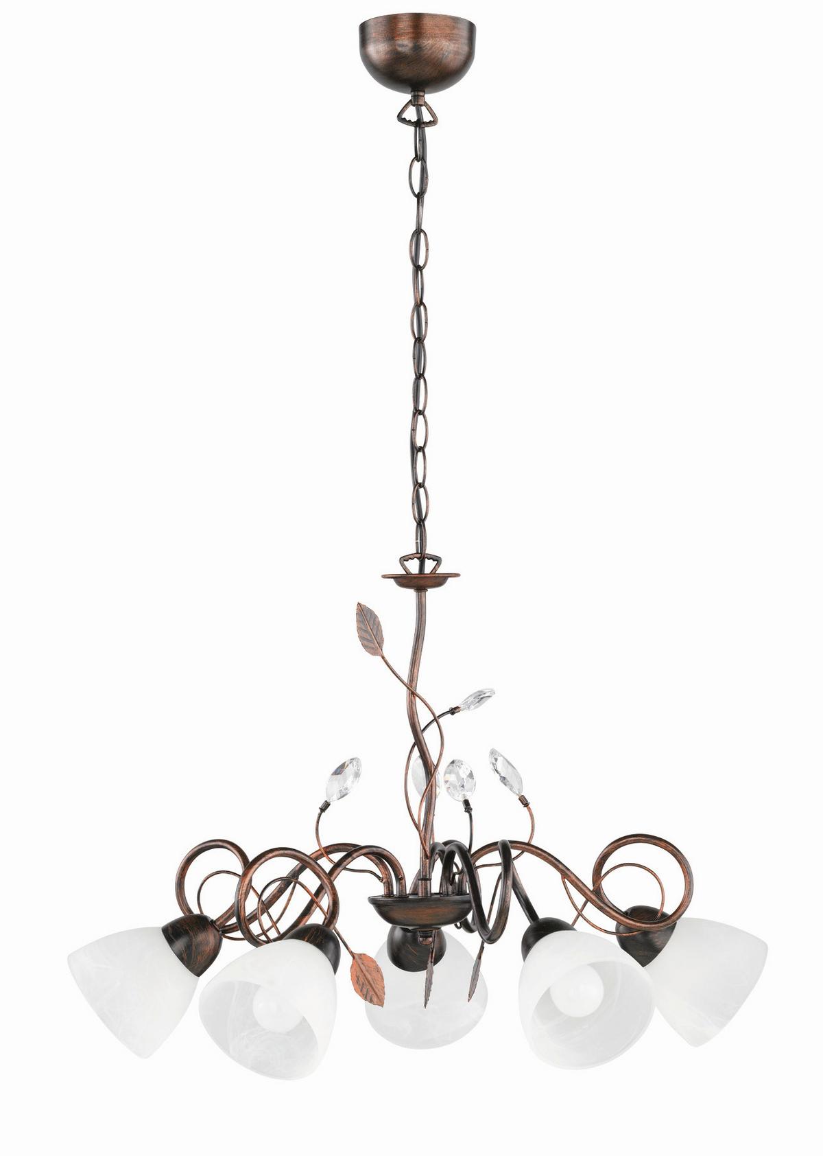 Kronleuchter Traditio in Braun/Weiß max. 40 Watt - Rostfarben/Braun, KONVENTIONELL, Glas/Metall (70/150cm) - Trio Leuchten