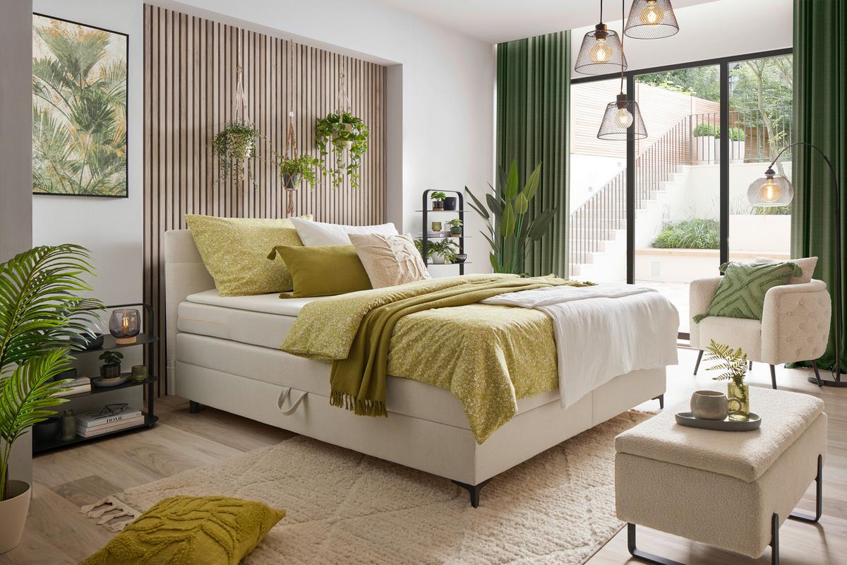 Boxspringbett Bari Creme ca. 180x200cm - Creme/Schwarz, KONVENTIONELL, Textil/Metall (180/200cm) - Mömax