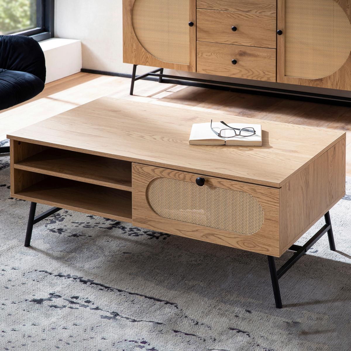 COUCHTISCH WL6.888 - Eichefarben/Schwarz, Design, Holzwerkstoff/Metall (100/60/45cm) - MID.YOU