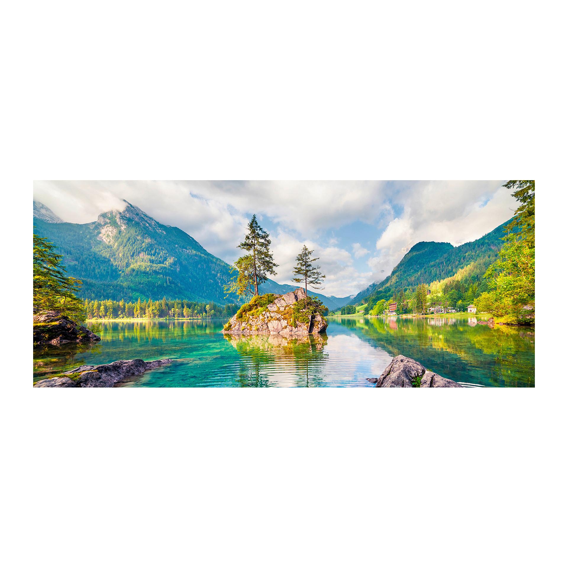 Glasbild Emerald Lake Multicolor ca. 125x50cm - Multicolor, Basics, Glas/Papier (125/50cm)