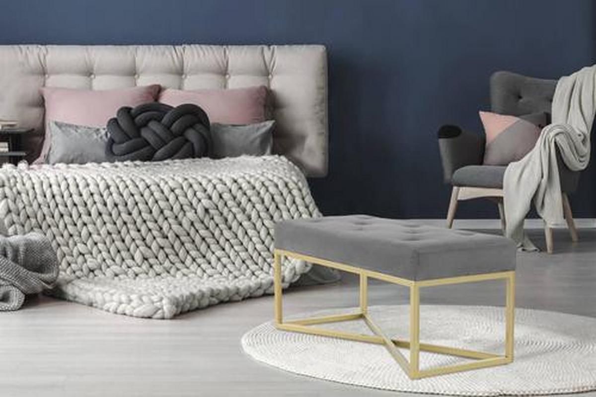 HOCKERBANK QMIZF-GRY - Goldfarben/Grau, Basics, Holzwerkstoff/Kunststoff (90/40/40cm) - Kayoom