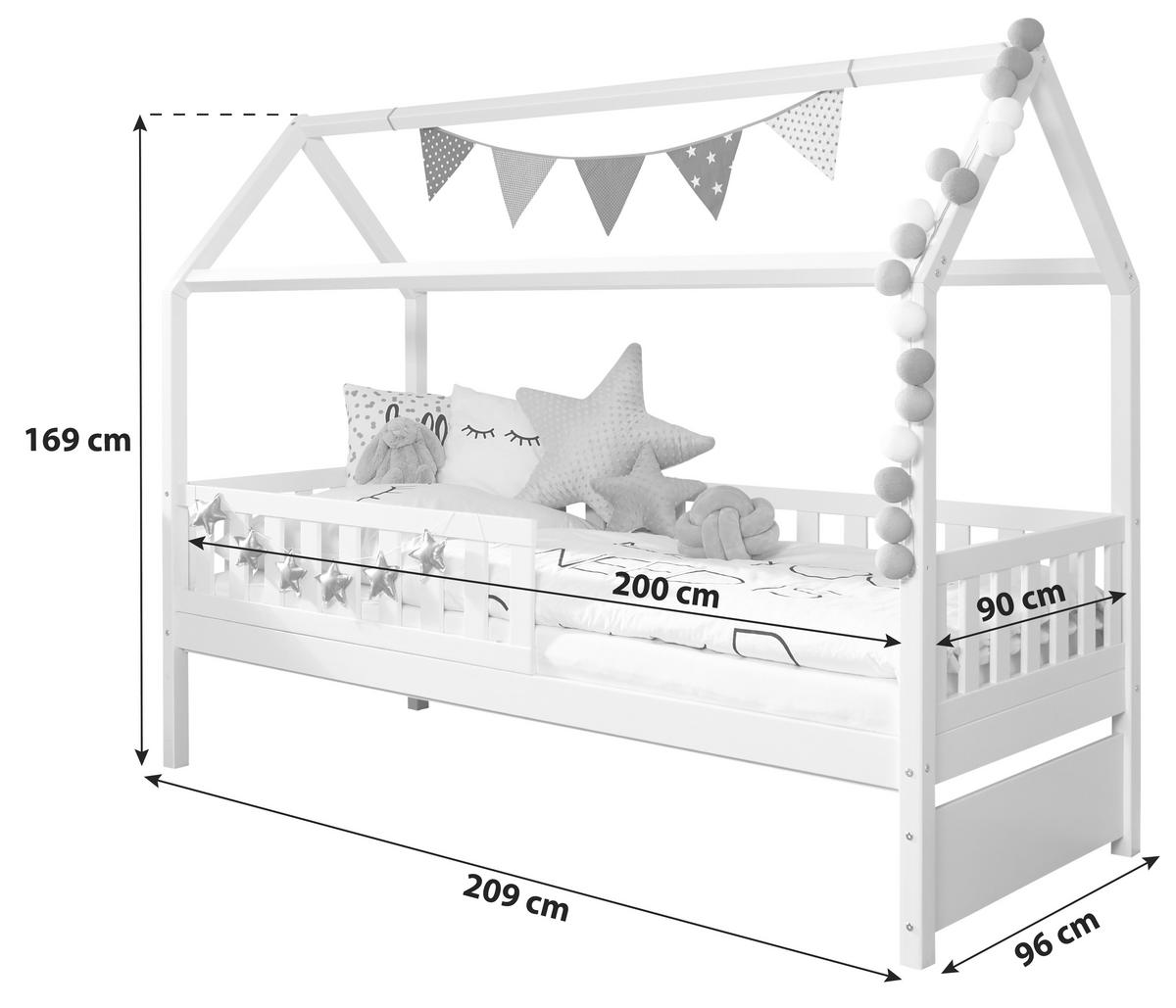 HAUSBETT 90x200cm Weiß - Weiß, MODERN, Holz (90/200cm) - MID.YOU